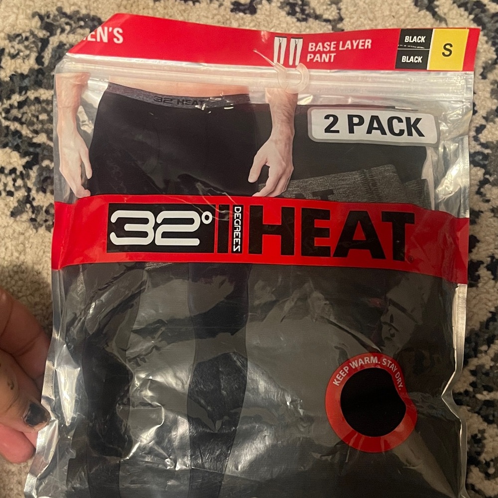 32 Degrees Men's Black Base layer pant  - 2 Pack
